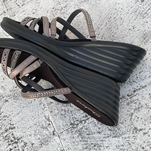 Sketchers Women Sandal Memory Foam Strappy Heel Shoes Size 11 - Picture 8 of 10